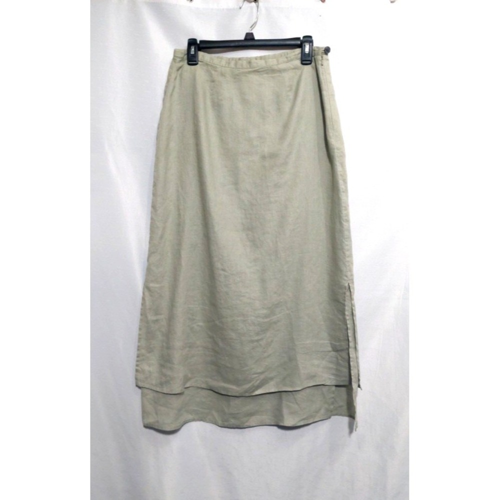 J Jill Womens 10 Maxi Skirt Double Layers Lagenlook Linen Side Zipper Button